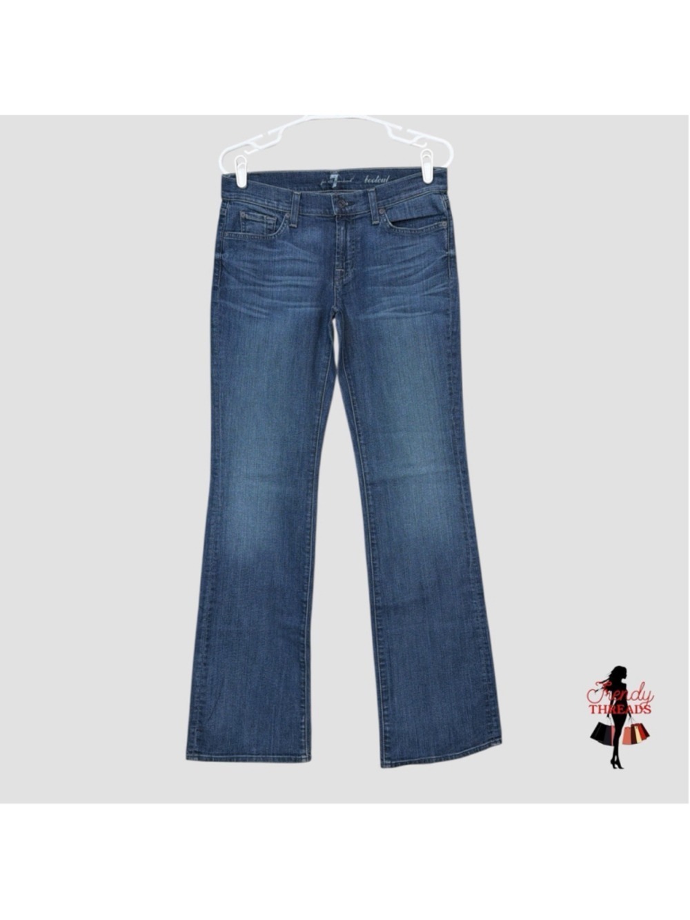 7 For All Mankind Jeans Womens 30x34 Blue Denim Low Rise Dojo Bootcut Faded Y2K - Picture 1 of 12